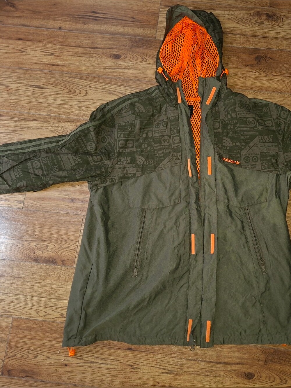 LIMITED EDITION GENTLY USED ADIDAS RAIN JACKET GREEN ORANGE